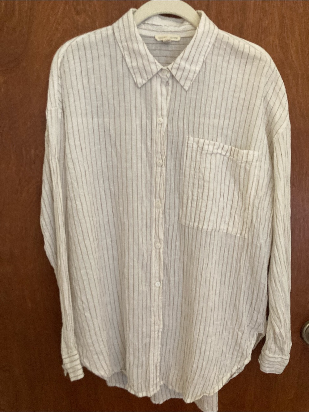 Lightweight Linen Button-Up Shirt white with beige Stripe